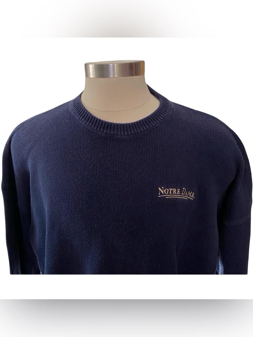 Vtg Gear For Sports Notre Dame Ribbed Knit Crewneck Sweater Sz XXL Navy Cotton